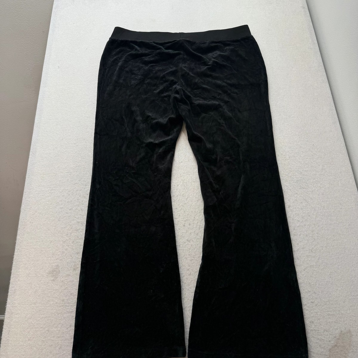 Juicy Couture Women's Black Velour Wide Leg Track Pant Loungewear Casual Size XL View 2