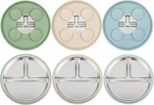 3 Pack Stainless Steel Toddler Plates with Suction Non Slip Toddler Baby Feeding