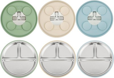 3er Pack Edelstahl Kleinkind Teller mit Saugkraft Rutschfest Kleinkind Baby Füttern