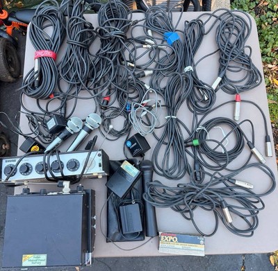 Vintage SHURE & TELEX Audio Equipment Lot   Microphones, Mixers, Cables 