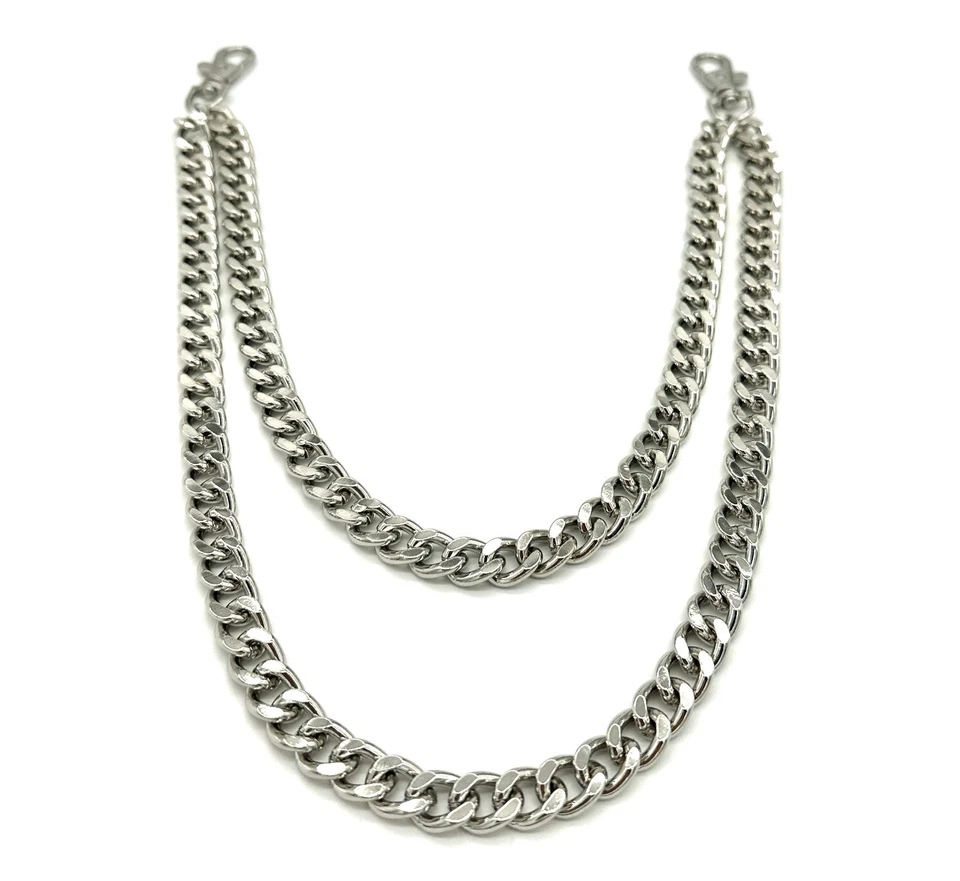 Cadena de pantalón cubano doble dorado/plateado de 11 mm para hombre - Accesorio elegante para jeans Foto 3 de 4