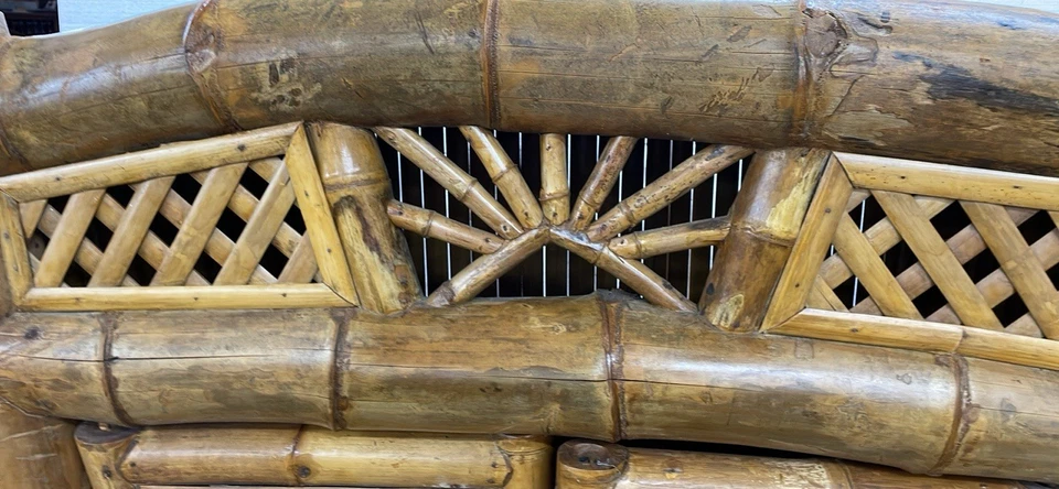 gabinete bambú vintage hecho a mano 72" alto diseño Sunburst corona Foto 3 de 4