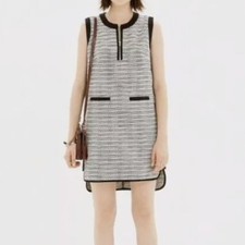 Madewell Black White Tweed Weave Zipper Front Stretch Shift Academia Dress 2