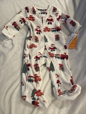 Carters Infant White Santa Train Christmas Tree Footie Sleeper Pajamas Pjs 6mo