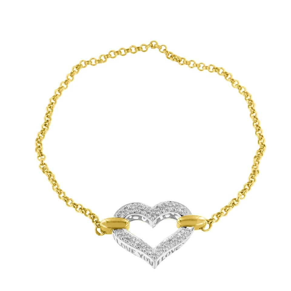 10K Two Tone Gold 1/4 Cttw Diamond Encrusted Heart Charm Bracelet (H-I, I1-I2) - Image 3 of 4