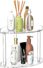 2 Tier Countertop Corner Organizer Shelf 7x7x8 Inch, Acrylic Bathroom Organizer