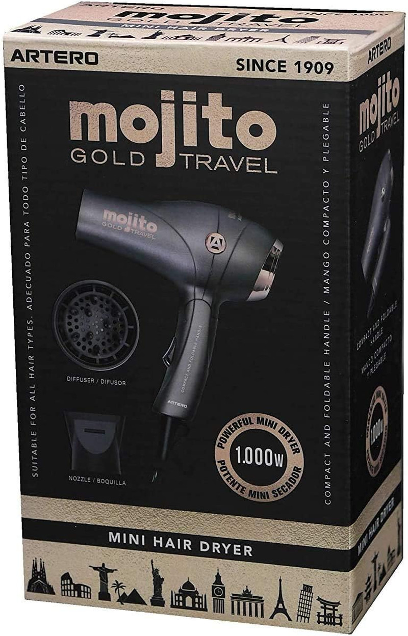 Artero Mojito Gold 300G: L'Asciugacapelli Gold Pieghevole per Travel Addict