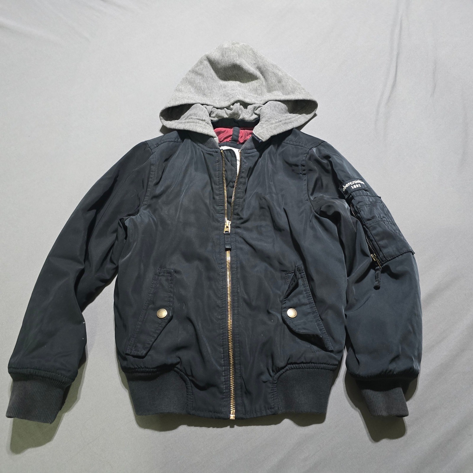 Abercrombie Kids Boys Navy Blue Hooded Bomber Jacket Size 7/