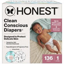 136 Count The Honest Company Comfort Dry Disposable Diapers for Sensitive Skin,