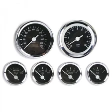 6 Gauge Kit SAE OG Classic Black White V Needles Chrome Trim Instrument Custom