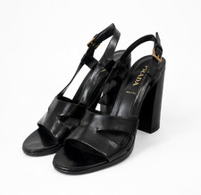 Prada black patent leather block heel sandals...