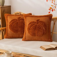 Rust Red Pumpkin Fall Throw Pillow Covers 18x18, Set of 2 Cute Fall Halloween...