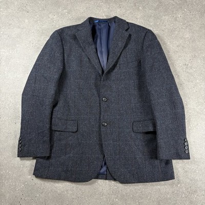 Marks Spencer Jacket Mens 42 Medium Blue Grey Windowpane Wool Moon Tweed Blazer