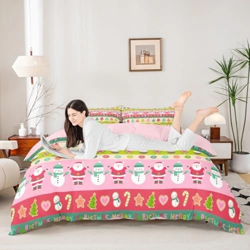  Juego de cama de Navidad de dibujos animados para niños niños niñas Papá Noel completo multi 01 Foto 3 de 4