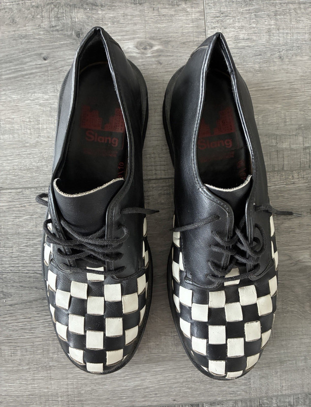 Slang Men's Leather Lace-Up Derby Shoes Black/White Check US 10 EU 43