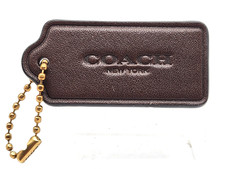 Vintage Coach Brown Leather Double-Sided Hang Tag with Brass Ball Chain