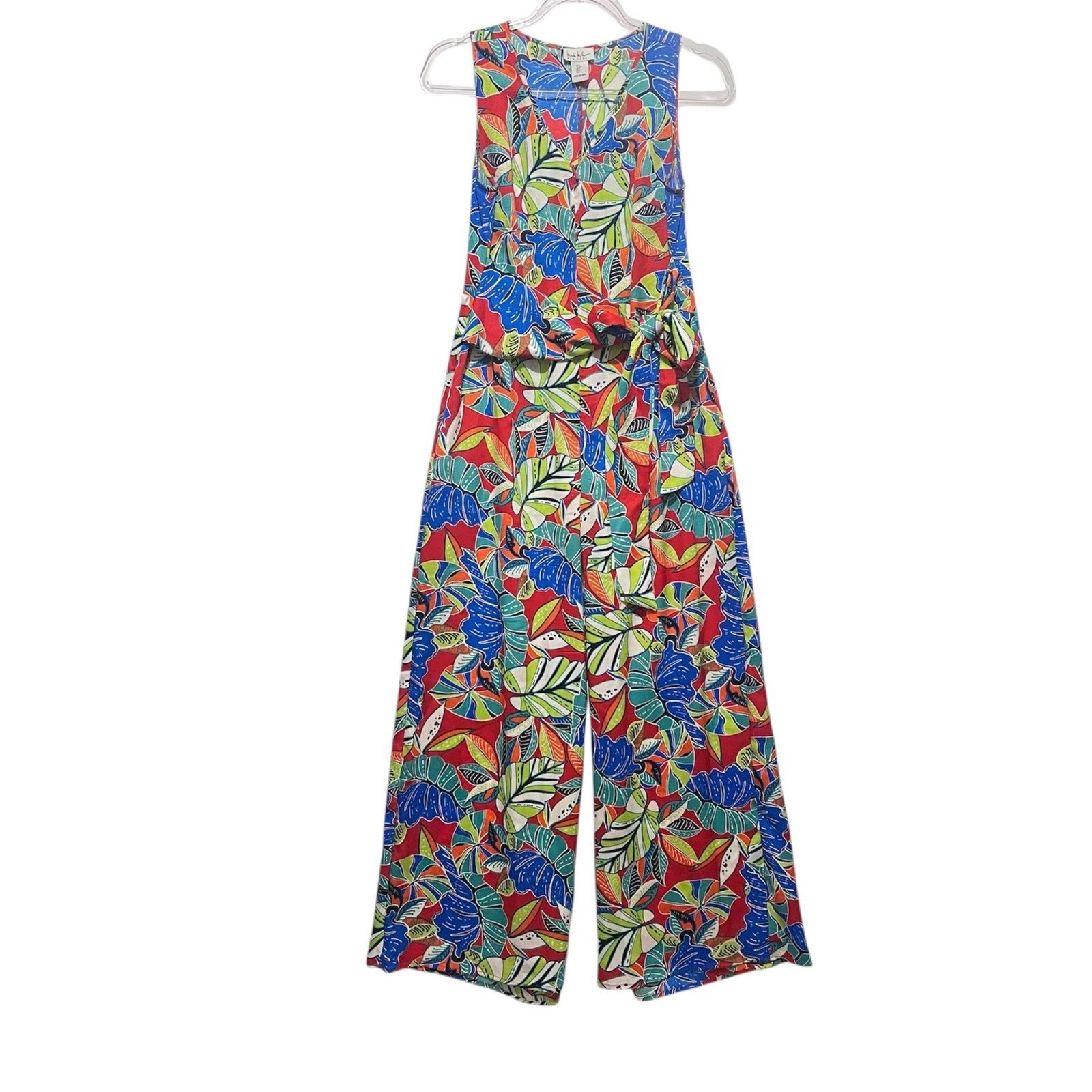 Nicole Miller New York Tropical Jumpsuit Small Zip Front Pockets Resort Coastal
