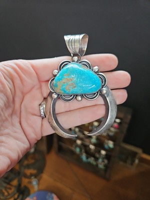 Sterling Royston turquoise Chimney Butte Native American Squash blossom Pendant
