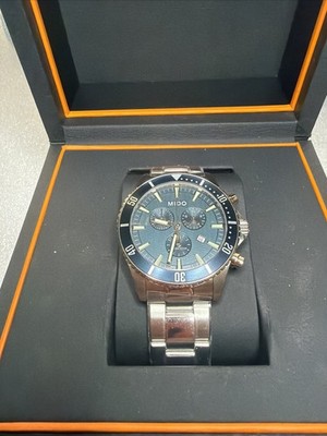 Mido Ocean Star Stainless Steel Men's Quartz Chronometer Watch -blue dial 