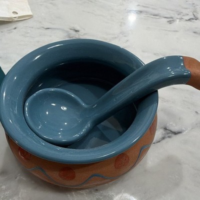 HiMARK Rio Ranchero Terracotta Salsa Bowl & Ladle Hand Painted 5  Portugal