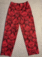 Talbots Straight Leg Pants Sz 8 Red Stretch Cropped Damask Floral Vintage 90  s