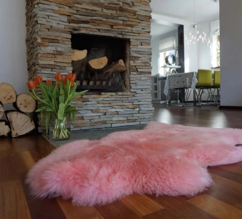 Alfombra de piel de oveja genuina - Rosa rubor tiro 50"x28 | Decoración de piel de cuero natural Foto 4 de 4