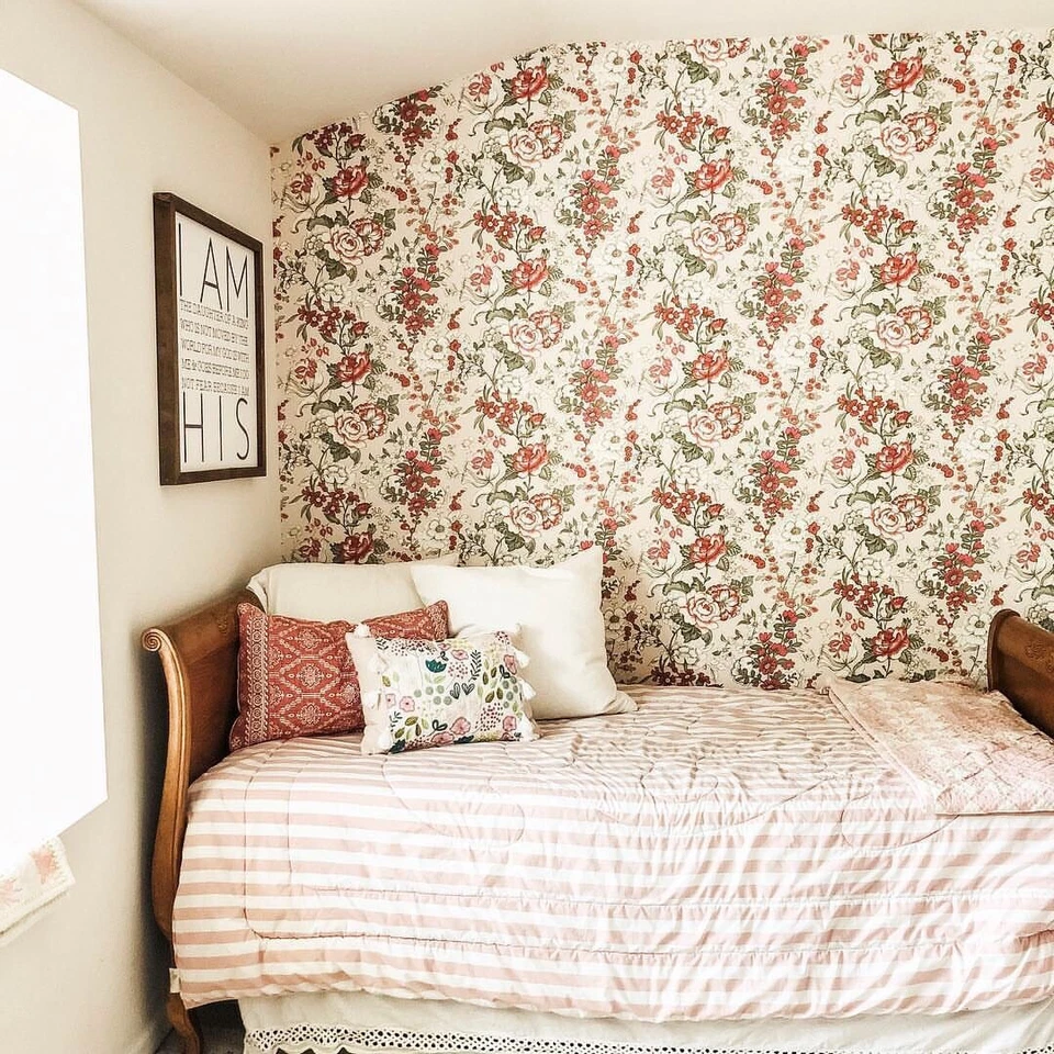 A Street Prints Kismet Ainsley Farmhouse Boho Grey Pink Mint Floral Wallpaper - Image 2 of 4