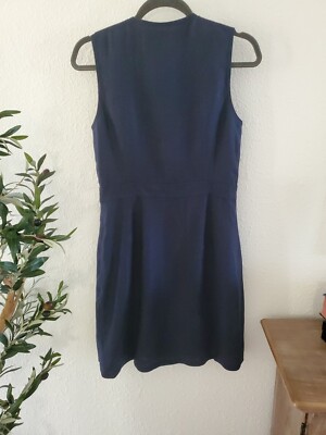 Tory Burch 2 Navy Blue Linen Button Front Sleeveless Shift Dress | eBay