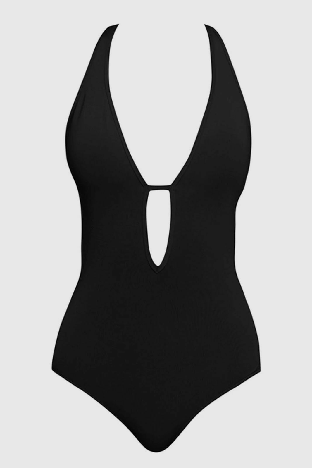 295 Jets Swim Women's Black StrappyBack Plunging One Piece Swimsuit