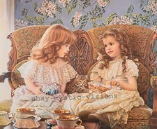 BEST OF FRIENDS Sandra Kuck CANVAS S/N 20.5" x 25"  Little Girls Kitten