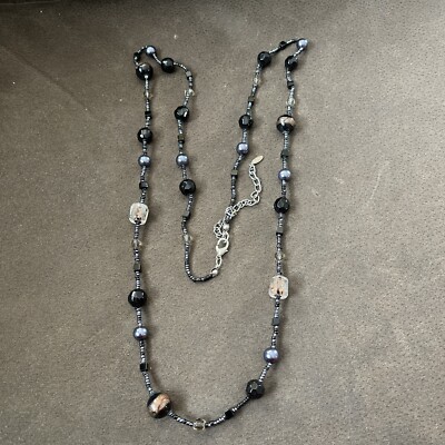 Esmore  Black And Clear Glass Beaded Long Necklace