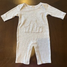 Baby Boys KISSY KISSY Gray and White Striped Pajamas One Piece Size 0-3 Months