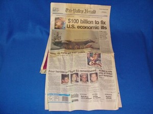 Vintage Tri-Valley Herald Newspaper San Joaquin Edition September 20, 2001