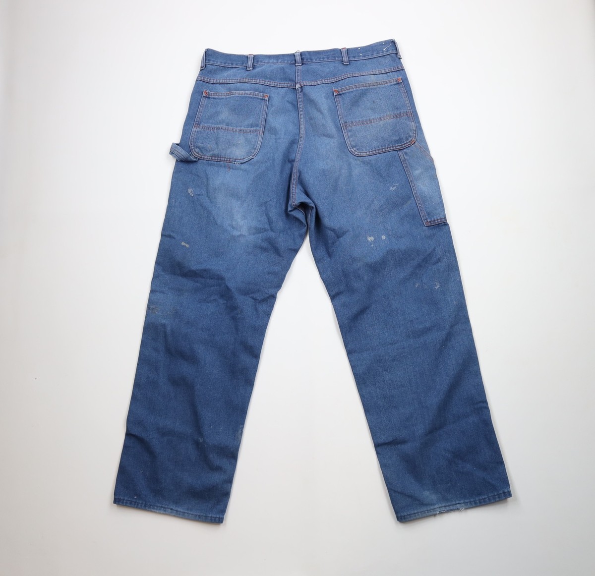 Vintage 90s Big Mac Mens 38x32 Thrashed Dungaree Wide Leg Denim