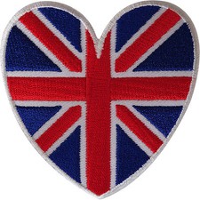 UK Flag Heart Patch Embroidered Iron Sew On Union Jack British Badge Applique