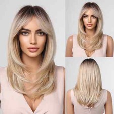 Wigs for Women Synthetic Hair Wig with Fringe Color Layered Wigs Heat Resistant