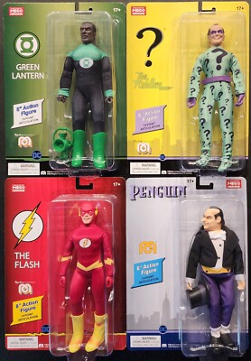 LOT OF 4 MEGO DC 8'' MOC FIGURES FLASH GREEN LANTERN RIDDLER PENGUIN COMICS TOYS