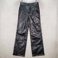 Black Faux Leather High Rise Festival Straight Goth Trouser Womens Pants Size M