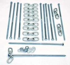 12 pc Lag Screws 3/8 x 12 Tent Stakes Festival Kit With Chain Links and Washers