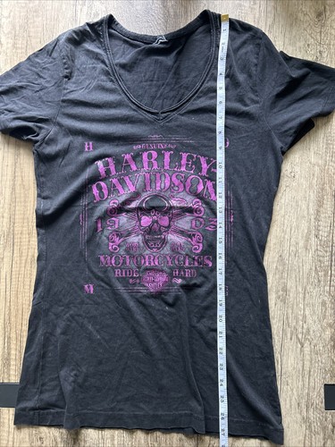 Harley Davidson Foil Print Skull V-Neck Pittsburgh PA T-Shirt Women’s Large - Picture 5 of 5