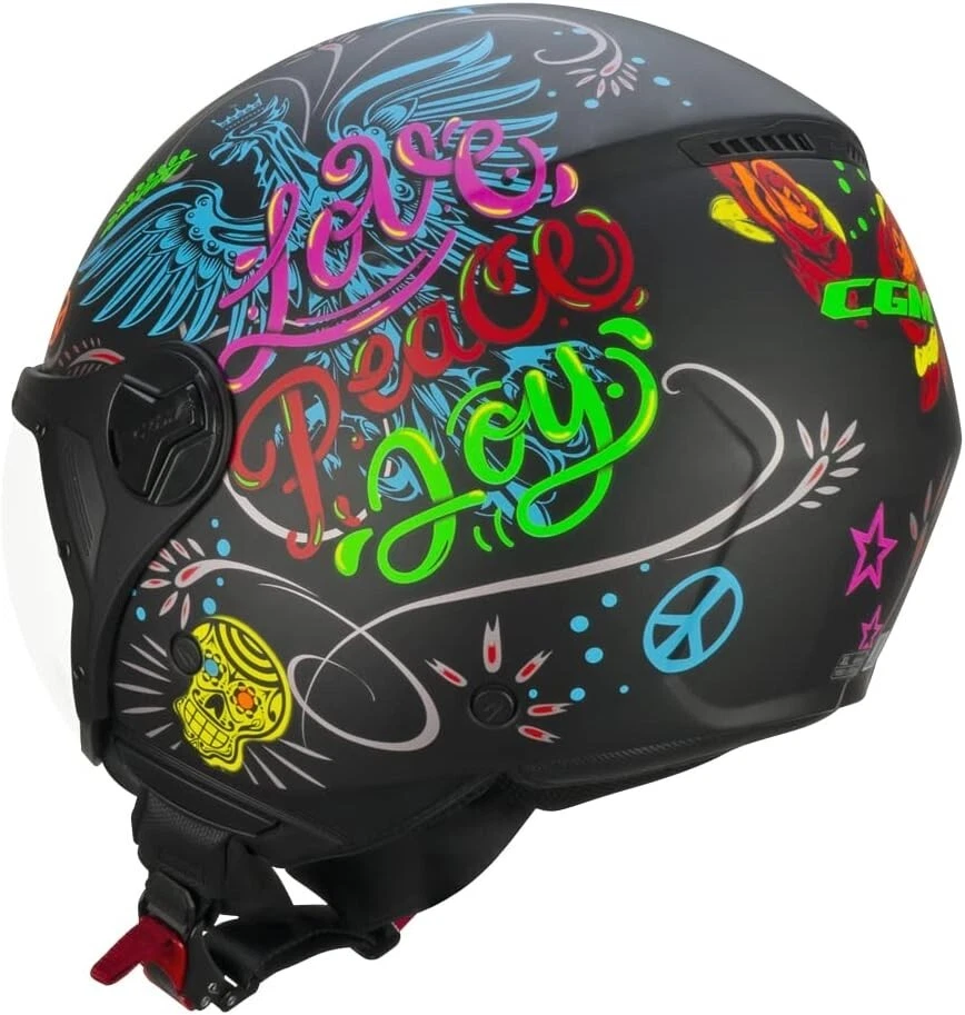 NEW CGM Casco open face, 167S FLO JOY Nero Azzurro Verde opaco sagomata - Immagine 3 di 4