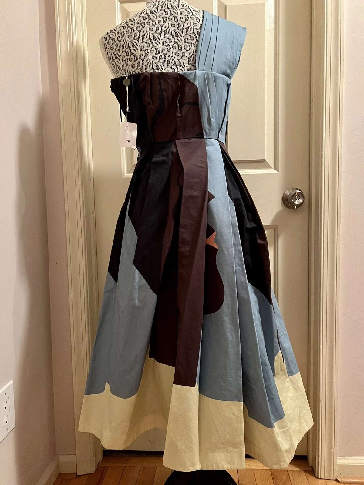 Abito ACNE STUDIOS XS 36 Callas blu testa una spalla drappeggiato stampato $950