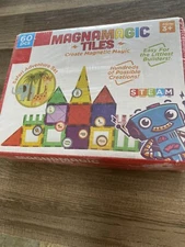 Magna Tiles Clear Colors Magnetic Building Toy Magnet Blocks Kids 3D 60Pcs/AB