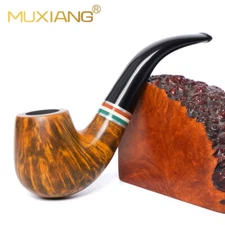 MUXIANG Smooth Sherlock Holmes Pipe Briar Wooden Tobacco Pipe 9mm Acrylic Stem