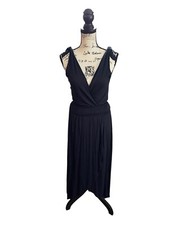 Lulus Maxi wrap Dress Surplice Neckline Navy Blue Size Small Formal Tie Straps