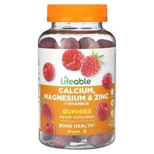 2 X Lifeable, Calcium, Magnesium & Zinc + Vitamin D3 Gummies, Natural Raspberry,
