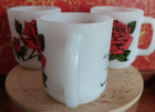 3 Vintage GLASBAKE Language Of Flowers Milk Glass Stacking Cups Rose Mugs  — photo 5