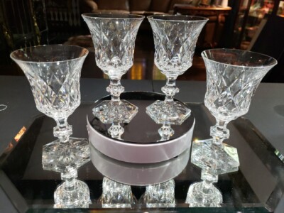 (4) Water goblets Glasses Crystal Val Saint lambert Metternich Fantaisie cut