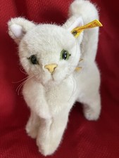 Rare Vintage 7  Steiff White Cat Kitty w Ear Tag Flag Excellent Western Germany