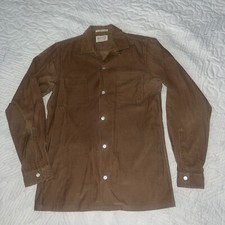 Vtg 50s 60s Velvety Corduroy Loop Collar Button Up Shirt Brown USA Medium tall